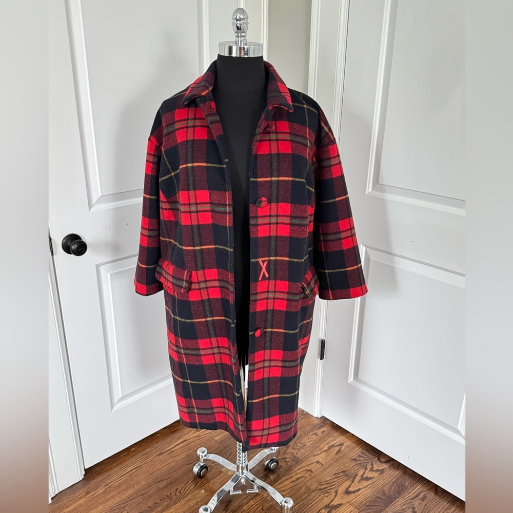 ELOQUII Oversized Plaid Boyfriend Coat Red/Black, Size 18/20